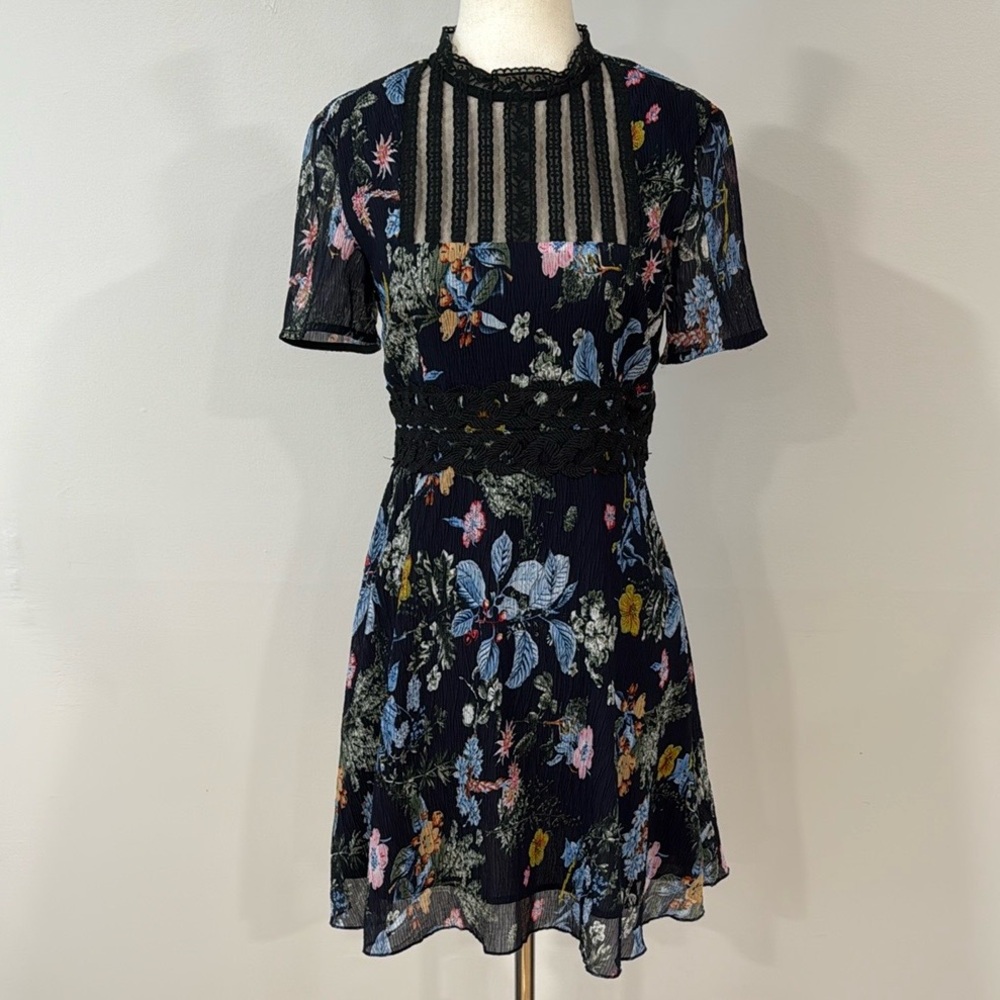 Anthropologie Foxiedox Blue Dainty Floral Pleated Chiffon
Mini Dress - Picture 4 of 9